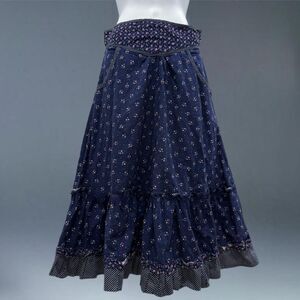 Vintage Floral Prairie Skirt Eber SF Ruffle Hem Blue Cotton Cottagecore